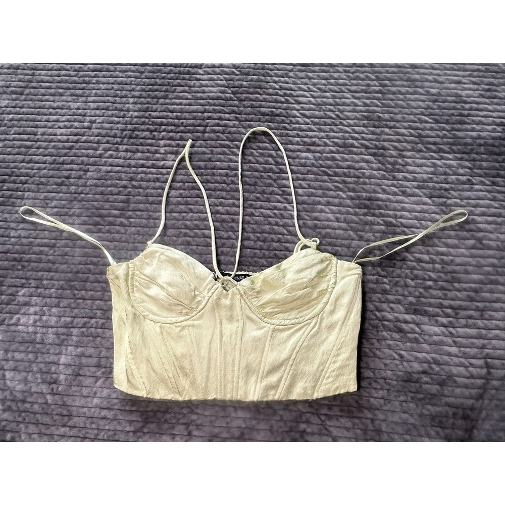 Women's Sz Medium Zara Light Green Satin Corset Underwire Cropped Top